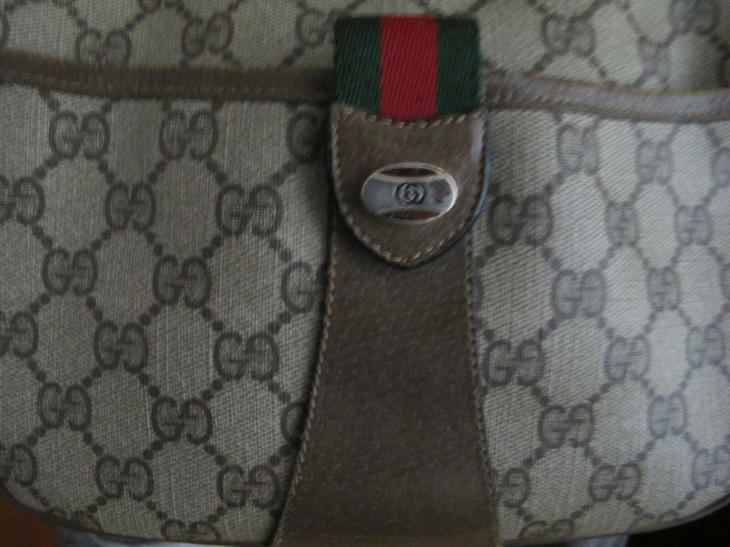 GUCCI Brown Vintage crossbody green & red stripe handbag Mod.89-02-032