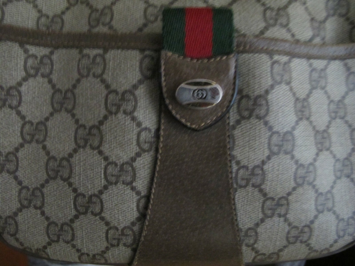 GUCCI Brown Vintage crossbody green & red stripe handbag Mod.89-02-032