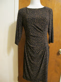 Ralph Lauren women's brown 3/4 sleeves black gathered dress