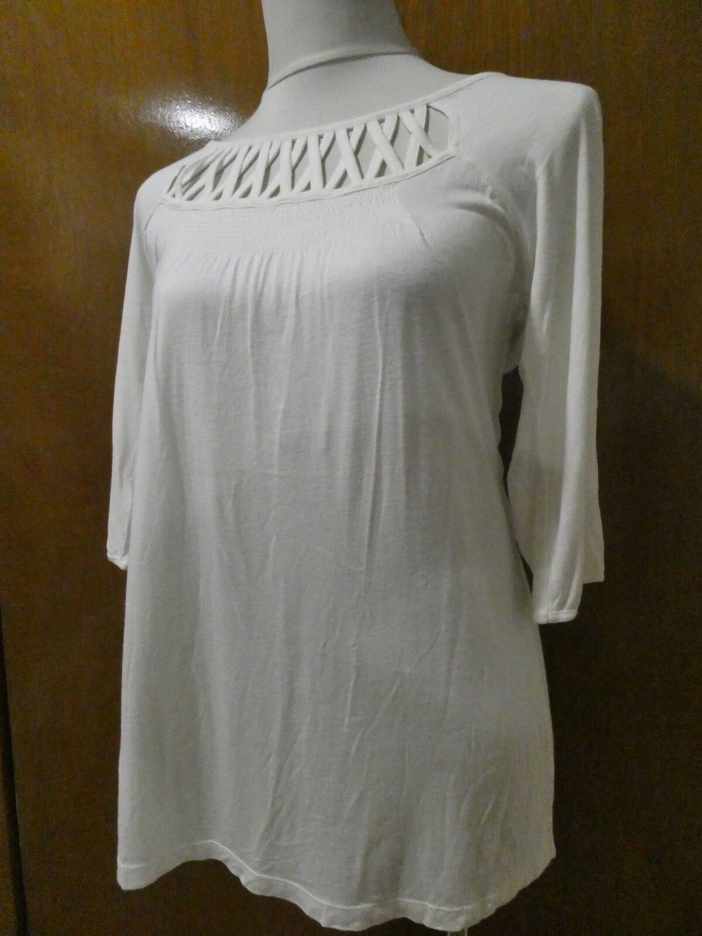 Vertigo Paris women's 3/4 sleeves ivory viscose detailed tunic top size medium