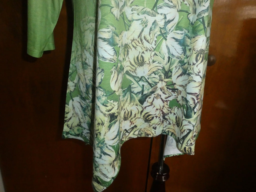 One World Women’s Asymmetric Green Multicolor Long Sleeves Tunic Top Size Xlarge