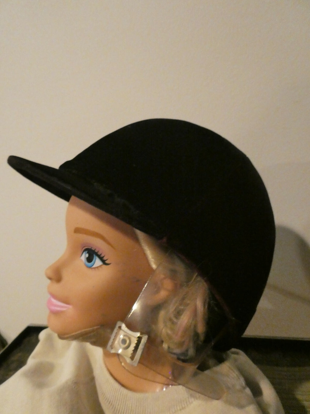 Ladies black/dark purple velvet riding helmet decorated bow at the back Small
