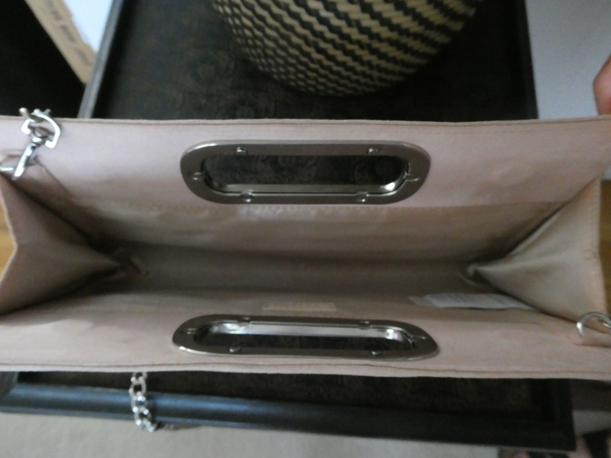 Call It Spring Women Beige Purse Clutch Silver Chain 12 x 7 x 1
