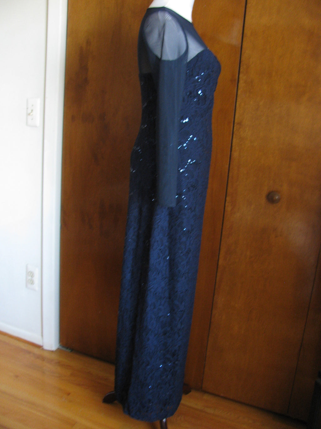 Ralph Lauren women dark blue sequin sparked floral lace evening maxi NWT dress 2