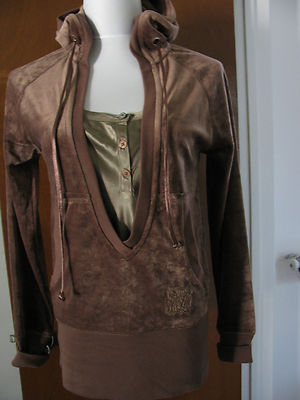Max Sport Brown Velour Sportswear Hooded Sweater Medium 