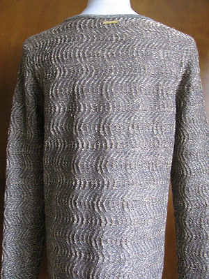 Michael Kors Women's Champagne Beige Gold  Lurex Cardigan Large 