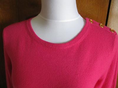 Sutton Studio women's pink 2ply cashmere buttoned  sweater Large NWT 