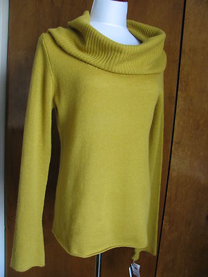  Evelyn women's daisy yellow cashmere cowl neck sweater XLarge New