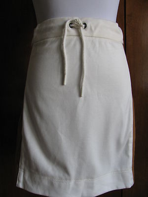 Lacoste designer woman's off white brown cotton leather skirt 44 US 12 