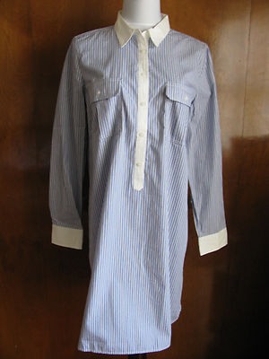 Gap women's blue white striped cotton pocketed shirt dress New