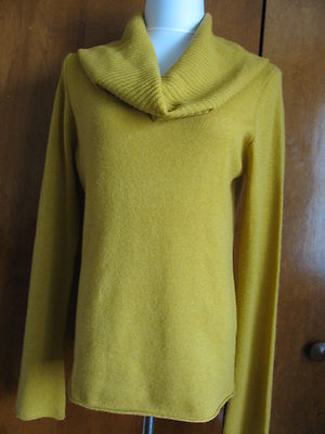 Evelyn women's daisy yellow cashmere cowl neck sweater XLarge New