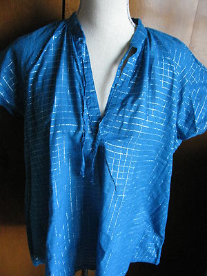 French Connection women's cotton blue silver lurex top New