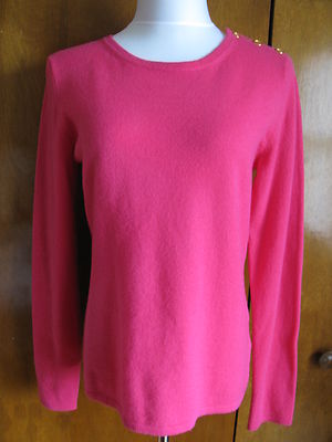 Sutton Studio women's pink 2ply cashmere buttoned  sweater Large NWT 