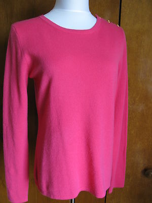 Sutton Studio women's pink 2ply cashmere buttoned  sweater Large NWT 
