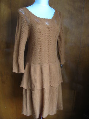 Anthropologie women's dark yellow knitted tiered dress Size XS, M