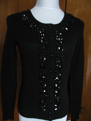 Bloomingdale's Women's cashmere black beaded Cardigan XSmall 