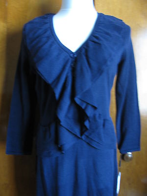 Calvin Klein Women's Navy Ruffle Detailed Buttoned Dress Size Large NWT