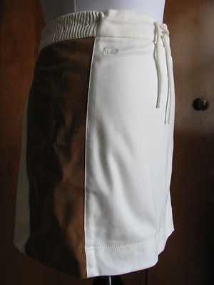 Lacoste designer woman's off white brown cotton leather skirt 44 US 12 