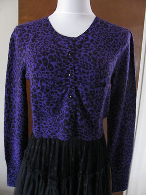 Aqua women's purple black leo print cashmere cardigans Size Small, Medium