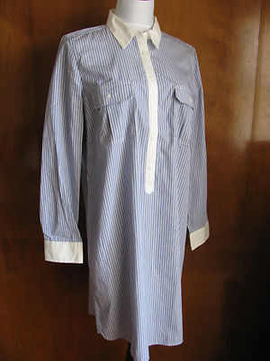 Gap women's blue white striped cotton pocketed shirt dress New