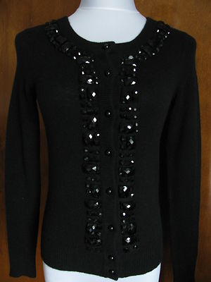 Bloomingdale's Women's cashmere black beaded Cardigan XSmall 