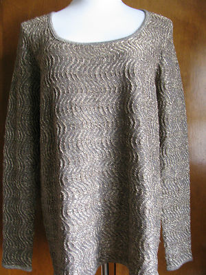 Michael Kors Women's Champagne Beige Gold  Lurex Cardigan Large 