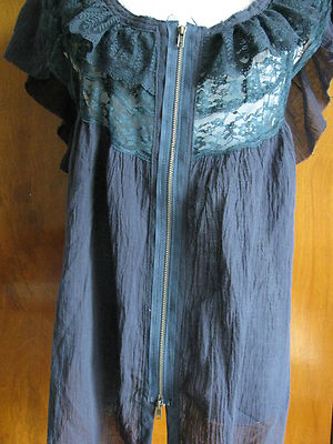 Mystree women's cotton blue navy zippered top size large NWT