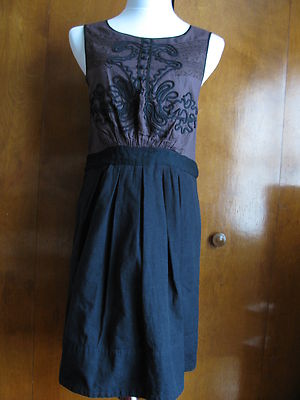 Anthropologie Leifnotes women's brown black cotton lined dress New