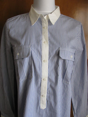 Gap women's blue white striped cotton pocketed shirt dress New