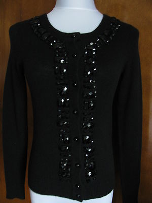 Bloomingdale's Women's cashmere black beaded Cardigan XSmall 