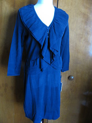 Calvin Klein Women's Navy Ruffle Detailed Buttoned Dress Size Large NWT