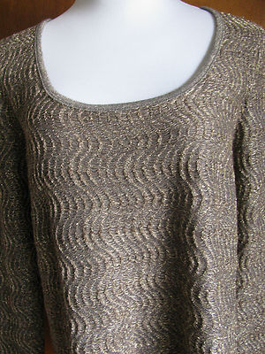 Michael Kors Women's Champagne Beige Gold  Lurex Cardigan Large 