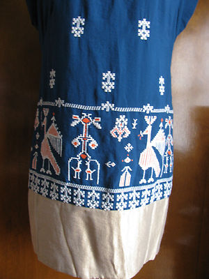 Anthropologie women's blue golden embroidred lined dress 6 